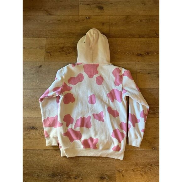 Jeffree Star Adult White Pink Cow Printed Pullover Hooded Sweatshirt Size Medium - Picture 2 of 3